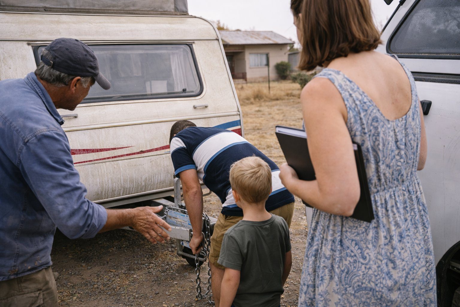 Family collecting their caravan at Caravan Center